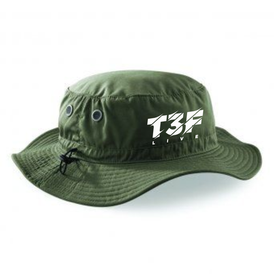 T3F Live White Embroidered Logo Bucket Hat Olive Green